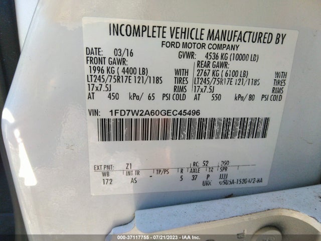 1FD7W2A60GEC45496 Ford Super Duty F-250 Srw Xlt/xl