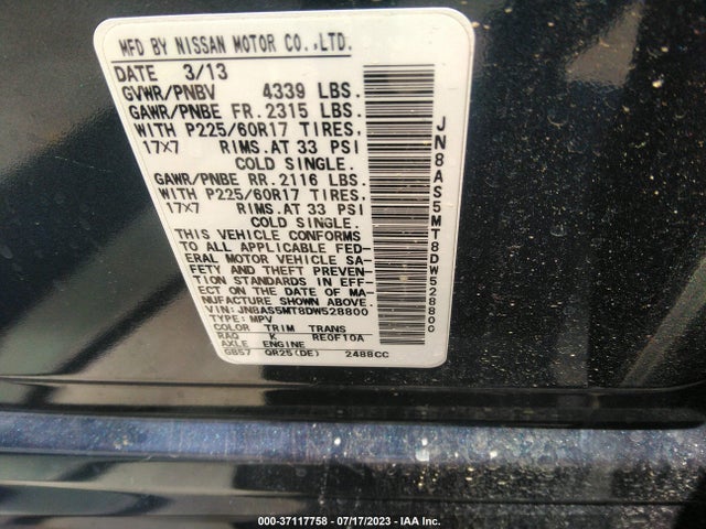 2013 NISSAN ROGUE SV VIN: JN8AS5MT8DW528800