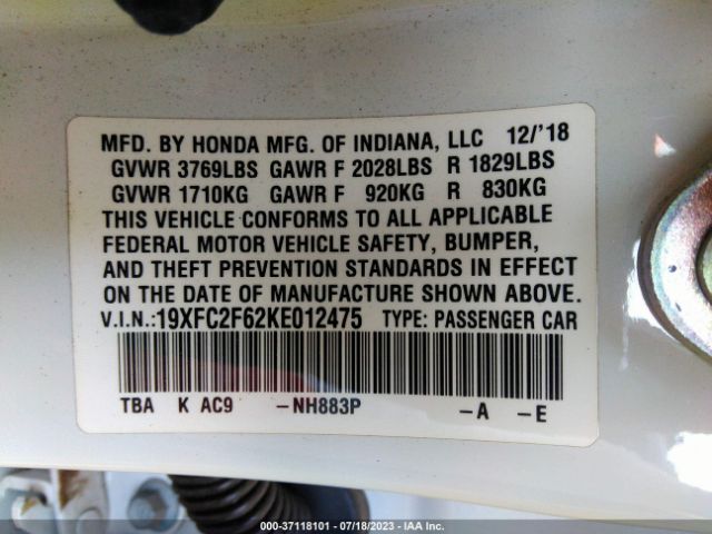 19XFC2F62KE012475 Honda Civic Sedan Lx