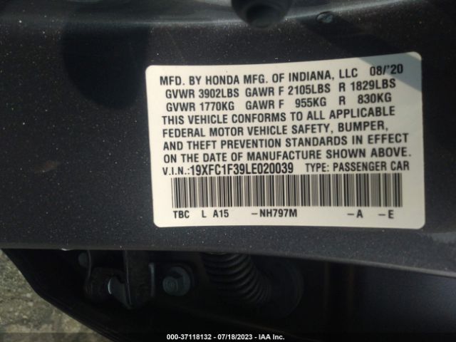 19XFC1F39LE020039 Honda Civic Sedan Ex