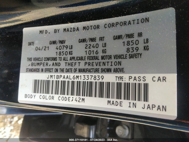 2021 MAZDA MAZDA3 SEDAN 2.5 S VIN: JM1BPAAL6M1337839