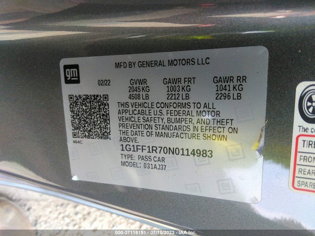 Chevrolet Camaro 1ss 2022 1G1FF1R70N0114983 Image 15
