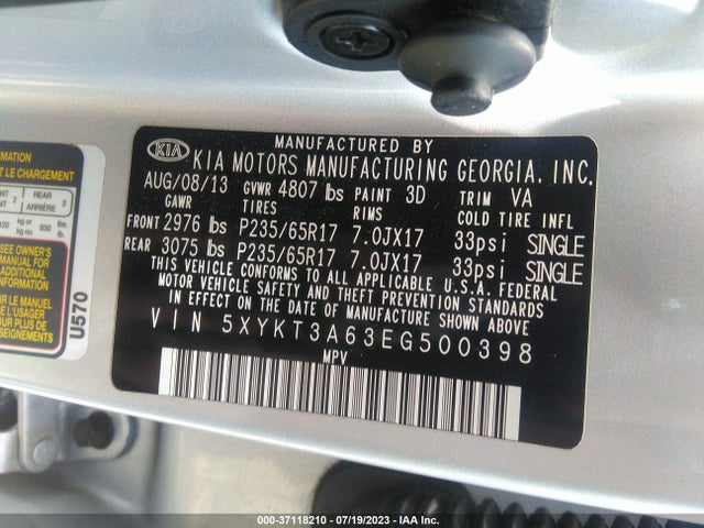 2014 KIA SORENTO LX VIN: 5XYKT3A63EG500398