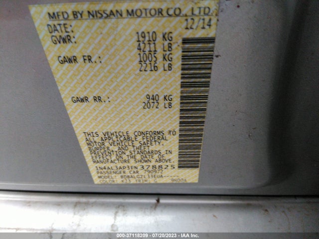 2015 NISSAN ALTIMA 2.5 VIN: 1N4AL3AP3FN378825
