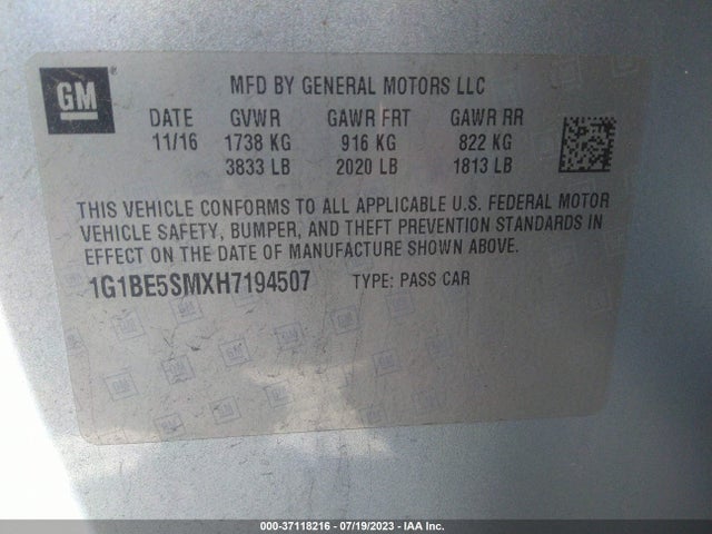 Chevrolet Cruze Lt Auto 2017 1G1BE5SMXH7194507 Image 9