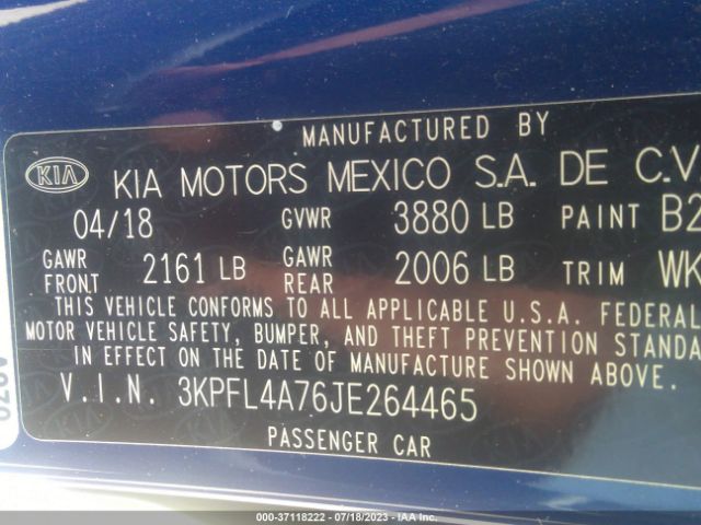 3KPFL4A76JE264465 KIA FORTE S