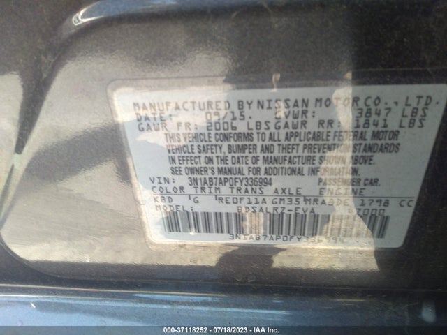 2015 NISSAN SENTRA SR VIN: 3N1AB7AP0FY336994