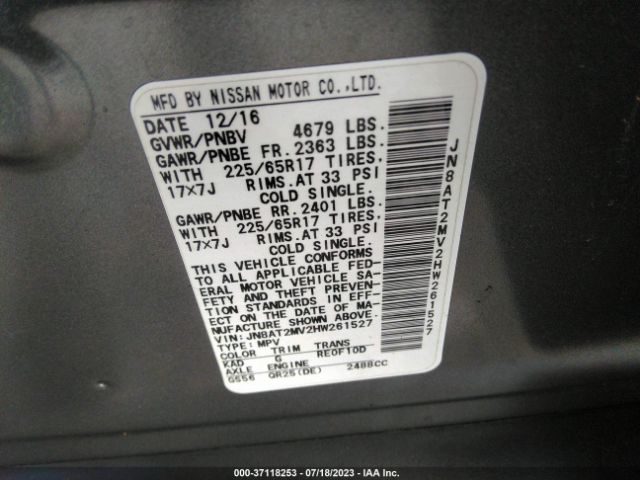 JN8AT2MV2HW261527 Nissan ROGUE S