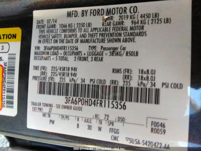 3FA6P0HD4FR115356 Ford FUSION SE