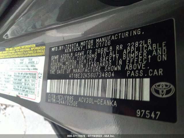 2006 TOYOTA CAMRY STD/LE/SE/XLE VIN: 4T1BE32K56U734804