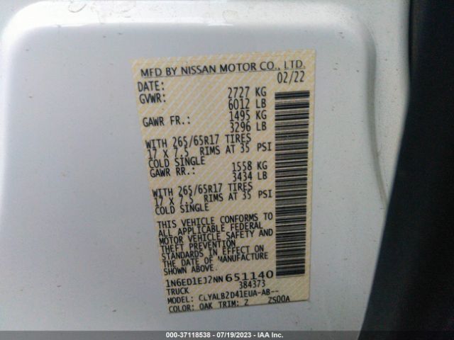 1N6ED1EJ2NN651140 Nissan Frontier Sv
