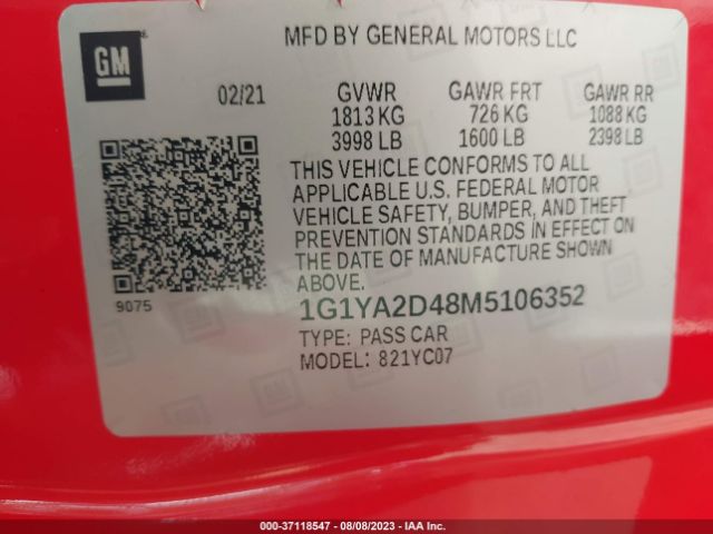 2021 CHEVROLET CORVETTE 1G1YA2D48M5106352 Photo 8