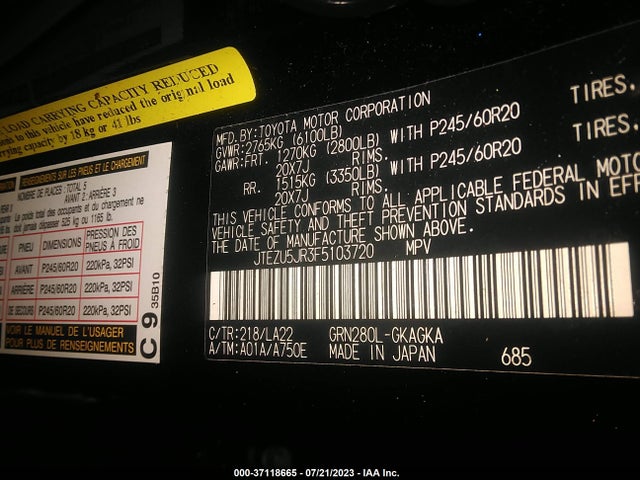 Toyota 4runner Limited 2015 JTEZU5JR3F5103720 Image 9