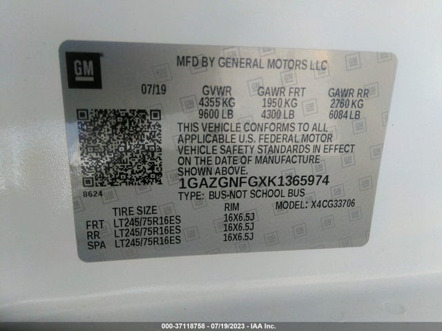 Chevrolet Express Passenger Ls 2019 1GAZGNFGXK1365974 Image 9