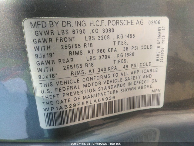 2006 PORSCHE CAYENNE WP1AB29P66LA65936 Photo 8