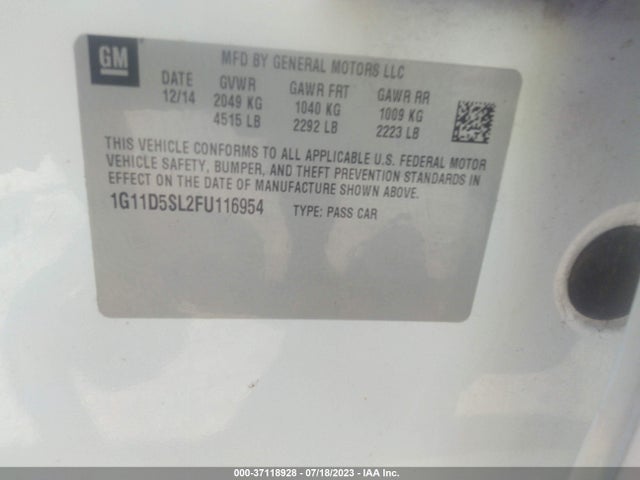 Chevrolet MALIBU LT 2015 1G11D5SL2FU116954 Image 9