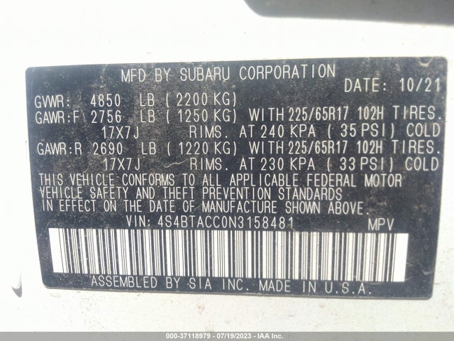 4S4BTACC0N3158481 Subaru Outback Premium