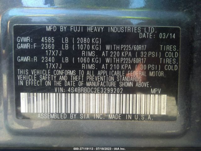 4S4BRBDC2E3299202 Subaru Outback 2.5i Premium