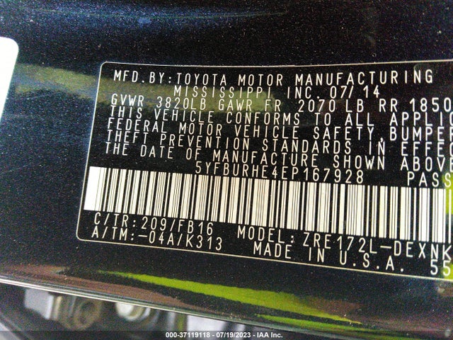 Toyota Corolla L/le/s/s Plus/le Plus 2014 5YFBURHE4EP167928 Image 9