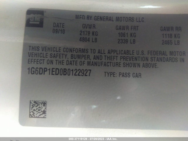 2011 CADILLAC CTS COUPE PREMIUM VIN: 1G6DP1ED0B0122927