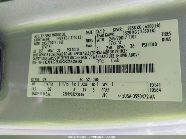 1FTEX1CBXKKD32992 Ford F-150 Xl/xlt