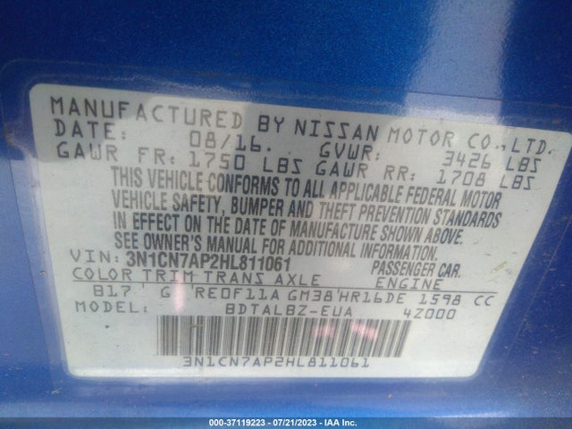 Nissan Versa 1.6 Sv 2017 3N1CN7AP2HL811061 Image 9