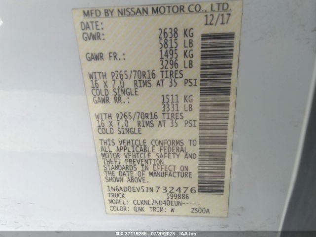 1N6AD0EV5JN732476 Nissan Frontier Sv V6