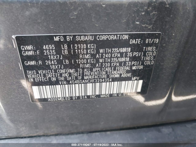 4S4BSANCXK3294354 Subaru Outback Limited