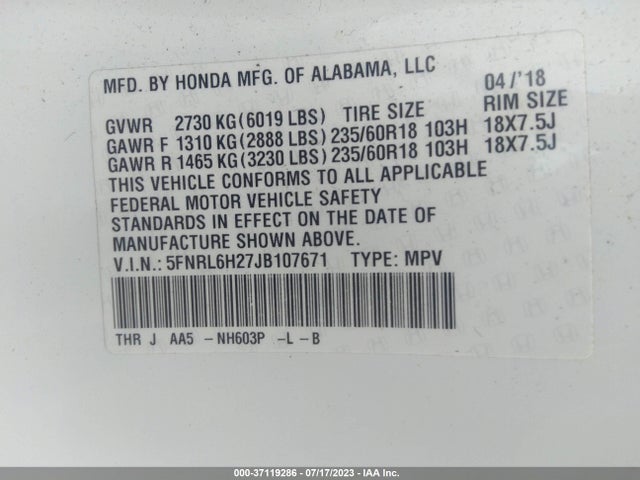 Honda ODYSSEY LX 2018 5FNRL6H27JB107671 Image 9