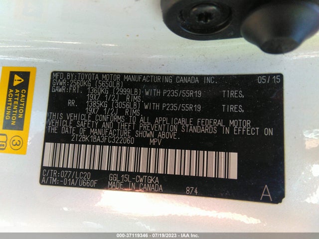 2T2BK1BA3FC322060 Lexus RX 350