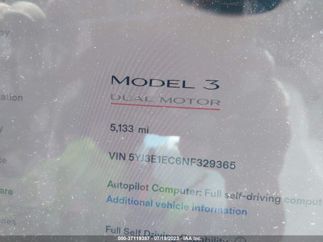 2022 Tesla 3, VIN: 5YJ3E1EC6NF329365