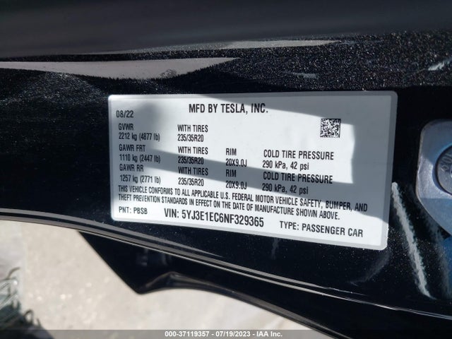 2022 Tesla 3, VIN: 5YJ3E1EC6NF329365