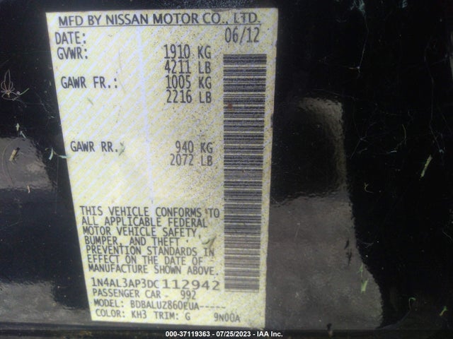 2013 NISSAN ALTIMA 2.5 SV VIN: 1N4AL3AP3DC112942