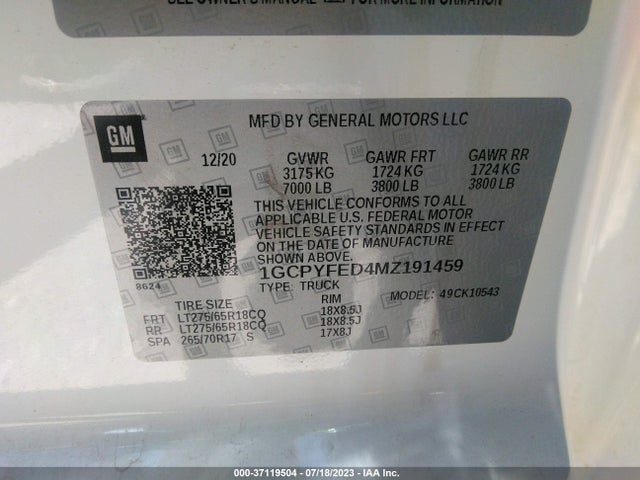 Chevrolet Silverado 1500 Lt Trail Boss 2021 1GCPYFED4MZ191459 Image 16