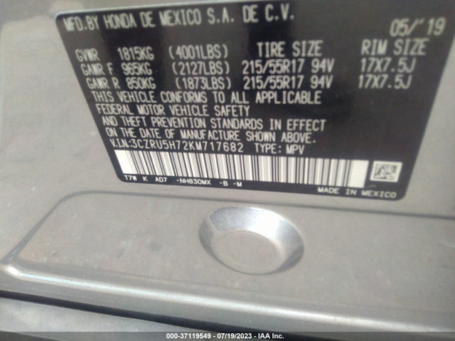 Honda Hr-v Ex-l 2019 3CZRU5H72KM717682 Image 9