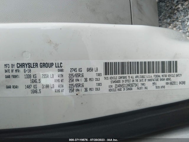 2010 DODGE GRAND CARAVAN SXT VIN: 2D4RN5D12AR367341