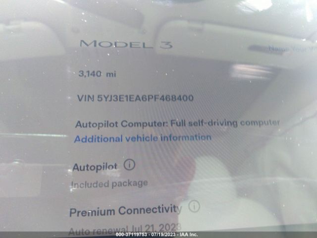 5YJ3E1EA6PF468400 Tesla MODEL 3