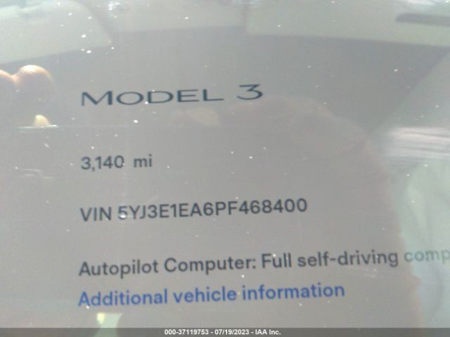 5YJ3E1EA6PF468400 Tesla MODEL 3