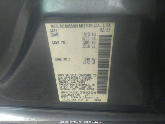 2015 NISSAN ALTIMA 2.5 SV VIN: 1N4AL3APXFC269208
