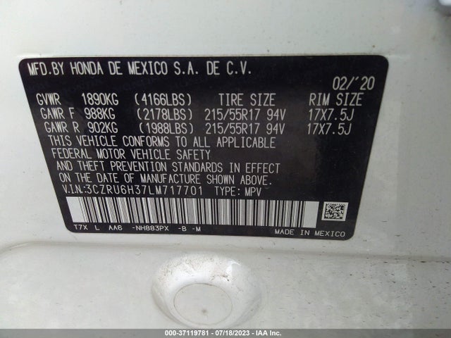 Honda HR-V LX 2020 3CZRU6H37LM717701 Image 9