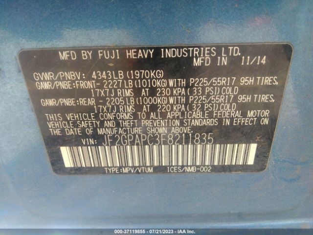 JF2GPAPC3F8211835 Subaru Xv Crosstrek 2.0i Limited