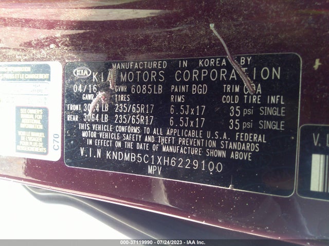 2017 KIA SEDONA LX VIN: KNDMB5C1XH6229100