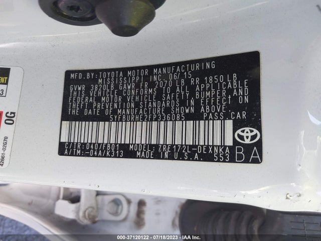 Toyota Corolla L/le/s/s Plus/le Plus 2015 5YFBURHE2FP336085 Image 9