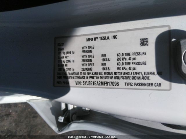 5YJ3E1EA2MF917096 Tesla Model 3 Standard Range Plus