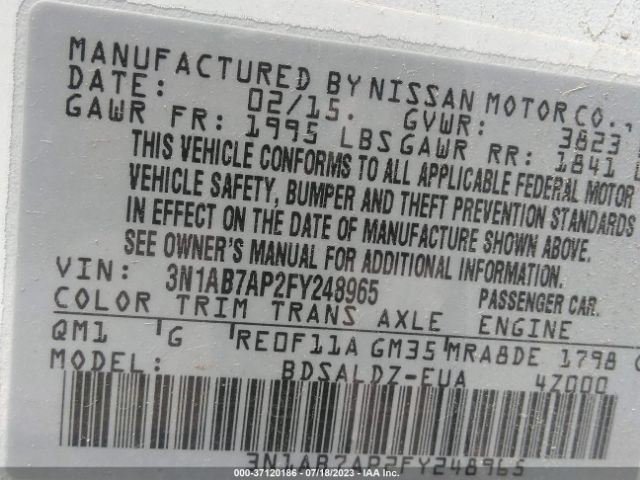 3N1AB7AP2FY248965 Nissan Sentra Sr/sl/s/sv/fe+ S