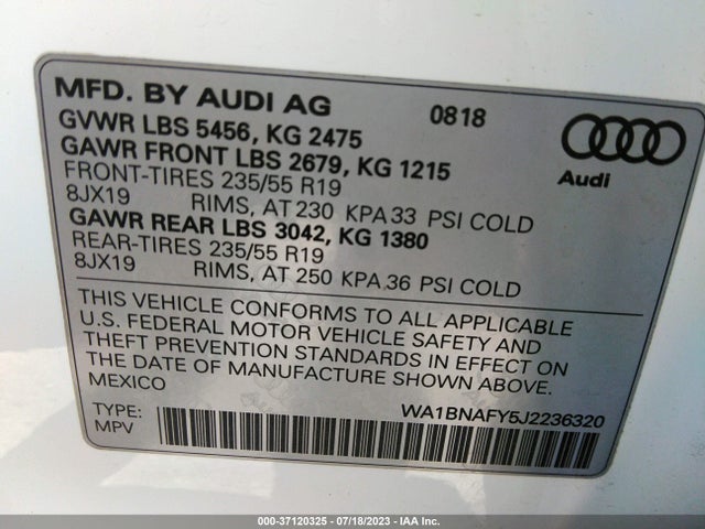 WA1BNAFY5J2236320 Audi Q5 Premium Plus