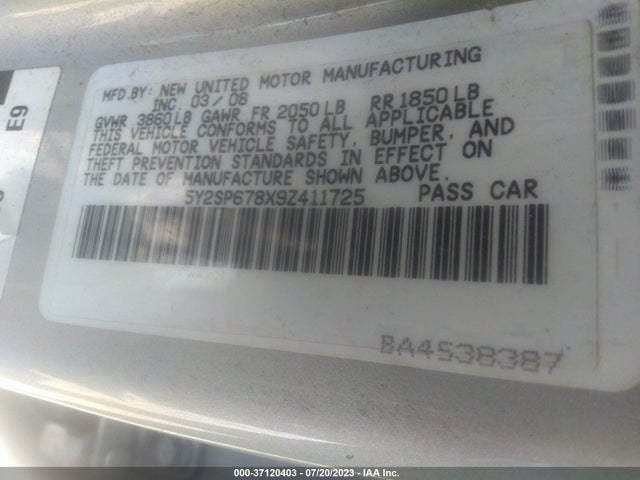 2009 PONTIAC VIBE W/1SA VIN: 5Y2SP678X9Z411725