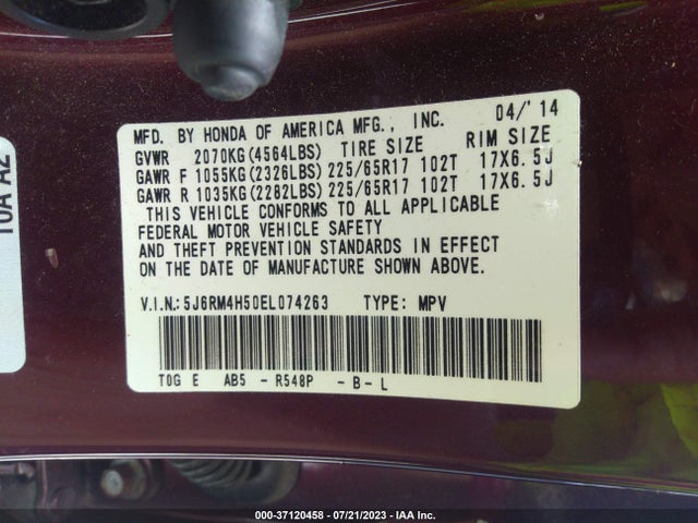 Honda CR-V EX 2014 5J6RM4H50EL074263 Image 9
