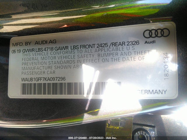 2019 Audi S3, VIN: WAUB1GFF7KA097296