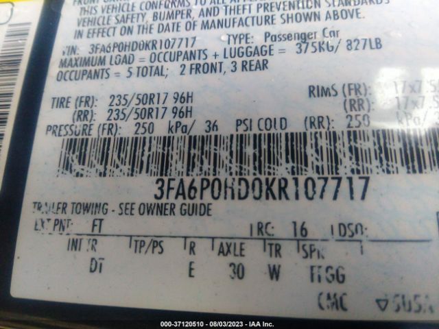 3FA6P0HD0KR107717 Ford FUSION SE